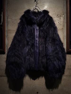 【Caka】"Reversible" Purple Color Fur × Leather Vintage Zip up Jacket
