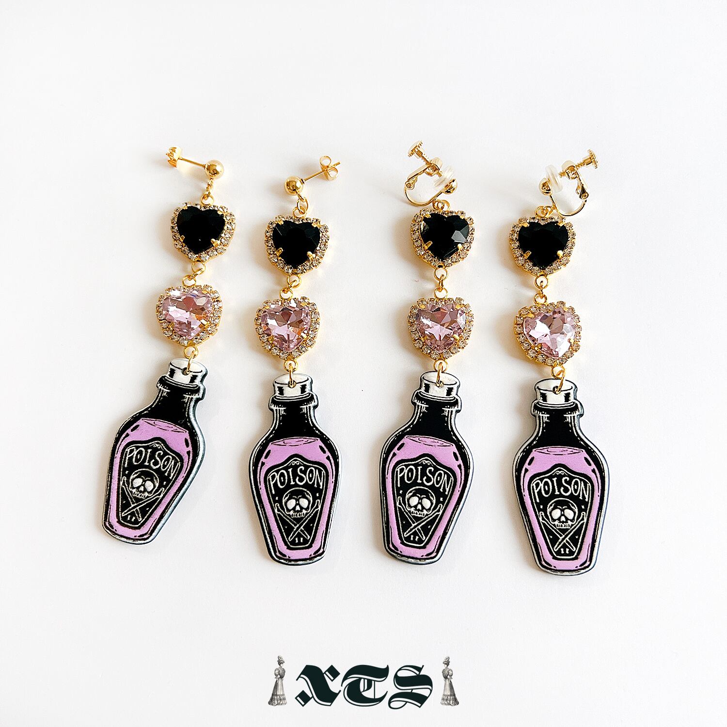 Poison bottle Black&Pink Pierce/Earrings【TS0285】