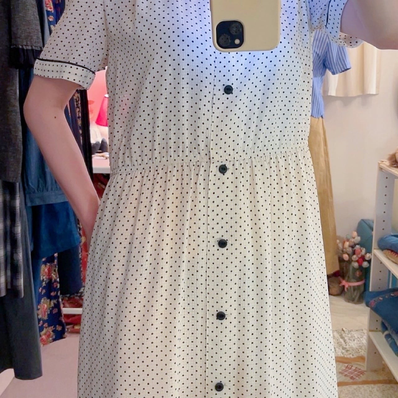 bicolor dot gather one-piece