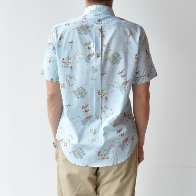 ハリス HARRISS コットン×レーヨンローンプルオーバー風半袖BDシャツ(HS191-69057)サックス サイズ42