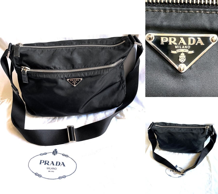 美品 正規 本物 定価14万 PRADA プラダ ブラック リモンタナイロン ...