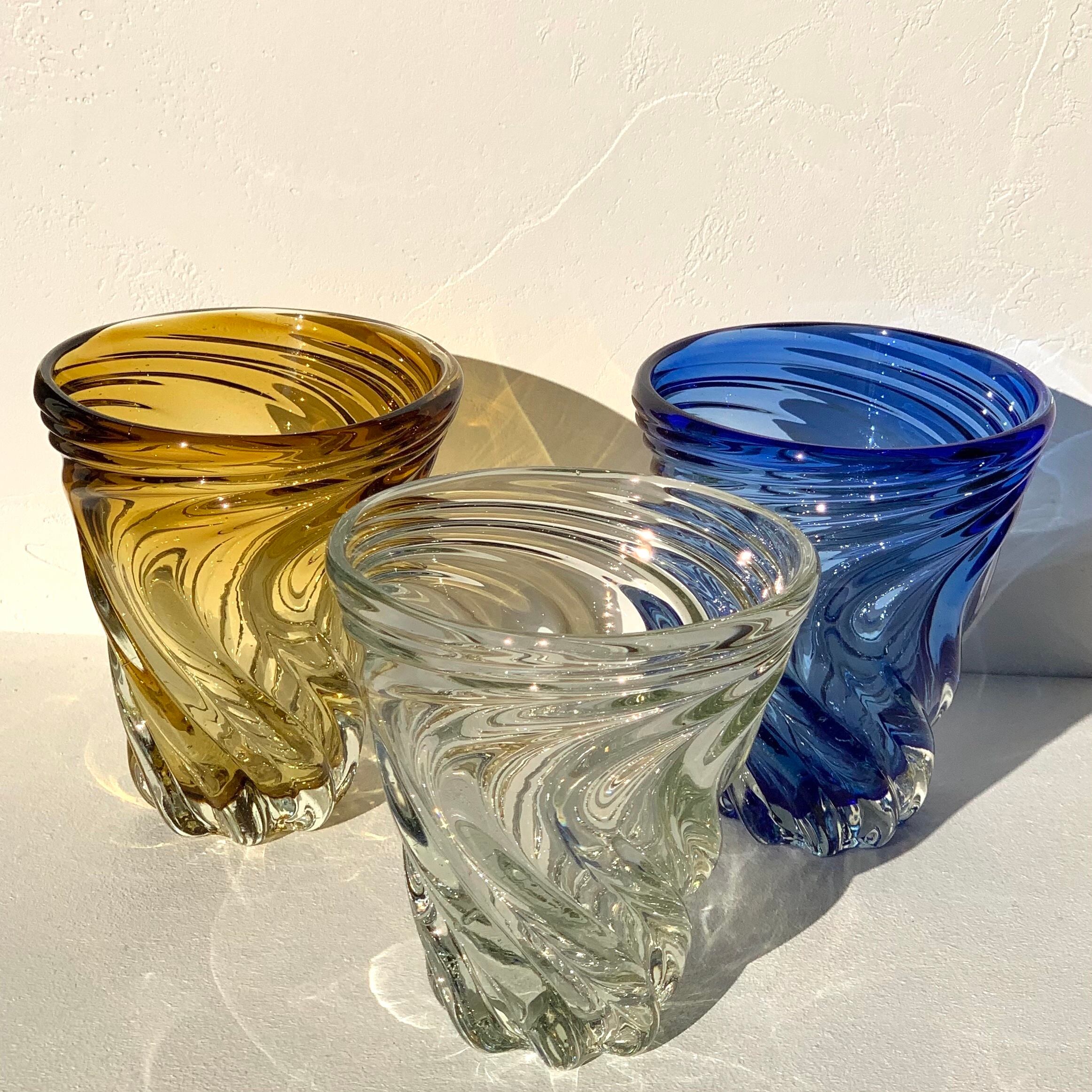 ベネチアングラス クリア・ゴールド 波模様ガラスボウル ベネチアン