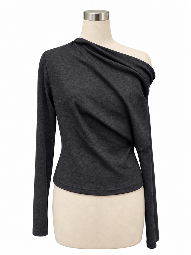 アシメドレープカットソー L/S Hadrien　グレー