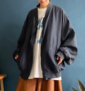 【送料無料】90`s Silk navy blouson　90年代　シルクブルゾン　ネイビー