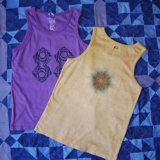 “曼荼羅染め” 88LOGO  TIE DYE HEMP COTTON  TANK TOP  Light brown  M 【GOHEMP】