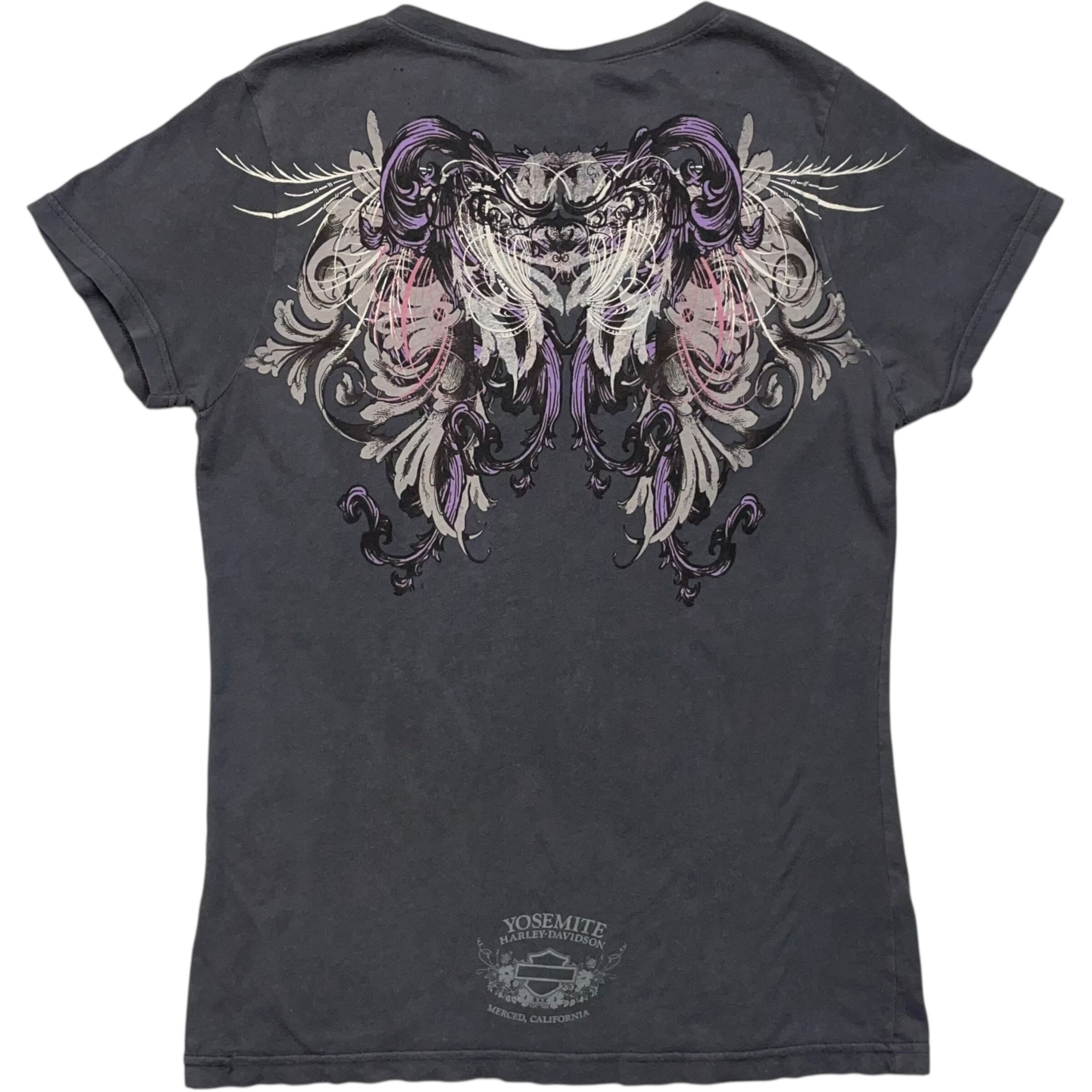 《レディースS》Harley-Davidson ハーレーダビッドソン Tシャツ Vネック ピンクロゴ 両面プリント no.8416