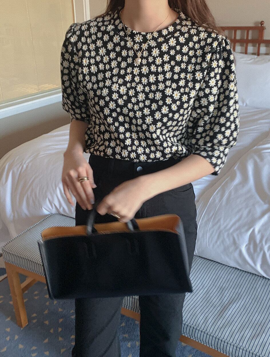 【ヴィンテージ】花総柄短丈デザイナーズブラウス　フェミニン　used BS2