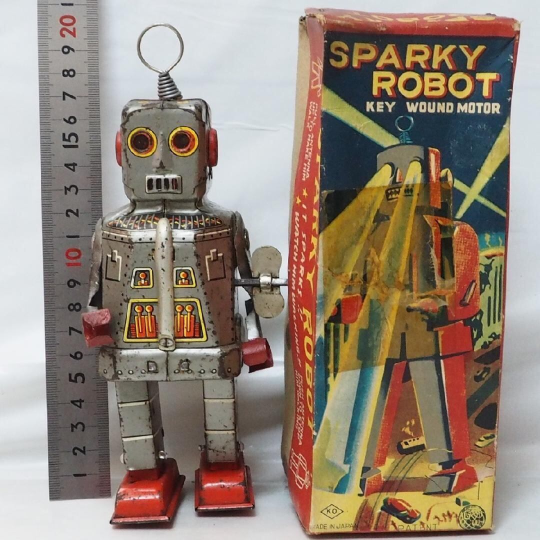 ブリキ商品出品リストKO【スパーキーロボット 塗装無】ブリキ製ロボット TIN TOY 箱はコピー