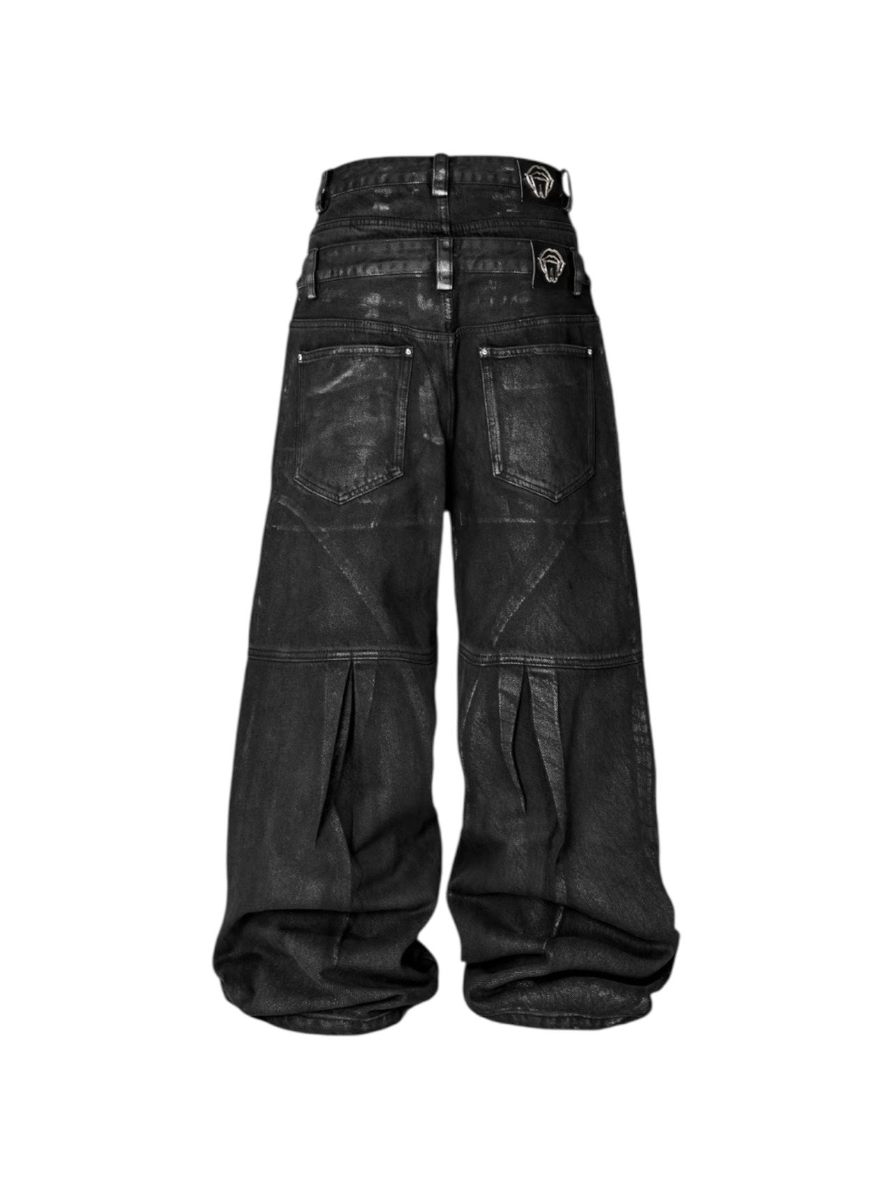 【THEWET SPLITTING TONGUE】Double Waist Coated Baggy Denim Pants
