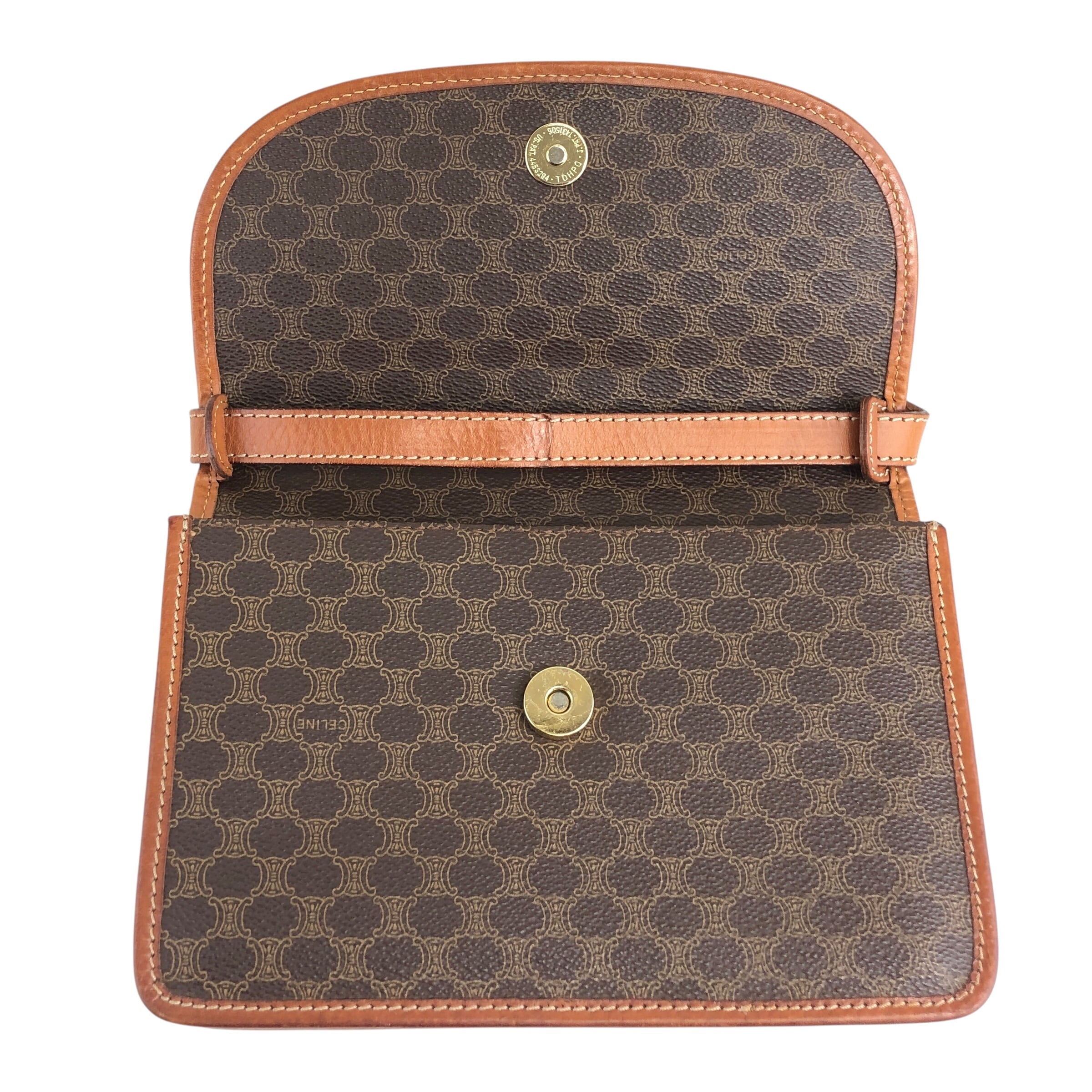 ★CELINE セリーヌ マカダム  ショルダーバッグ ブラウン ブラゾン型押し PVC/レザー  ix2eki CELINE セリーヌ マカダム ショルダーバッグ ブラウン ブラゾン型押し