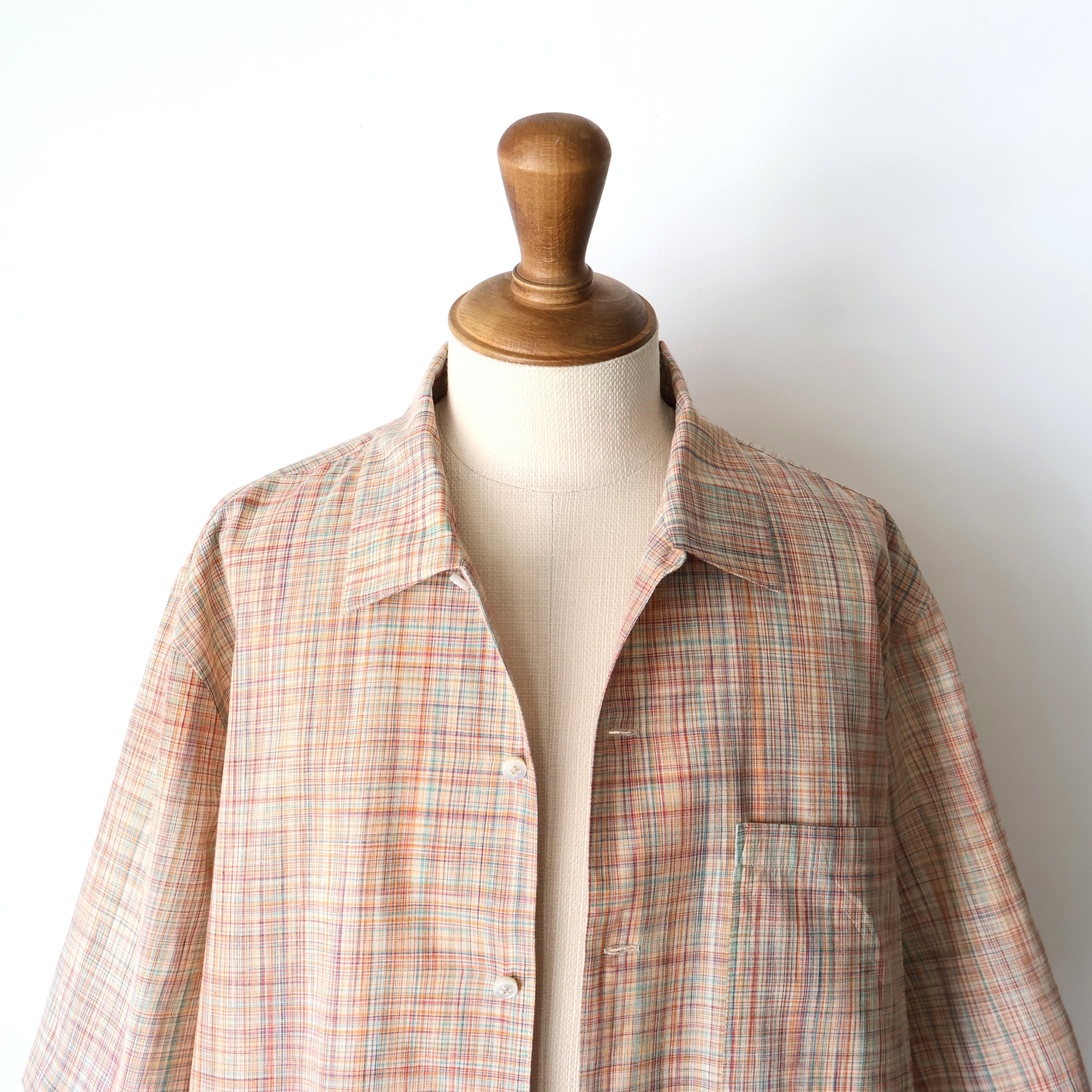 Cale “ Cotton Ikat Check Open Collar S/S Shirt (Orange)” | H.inch