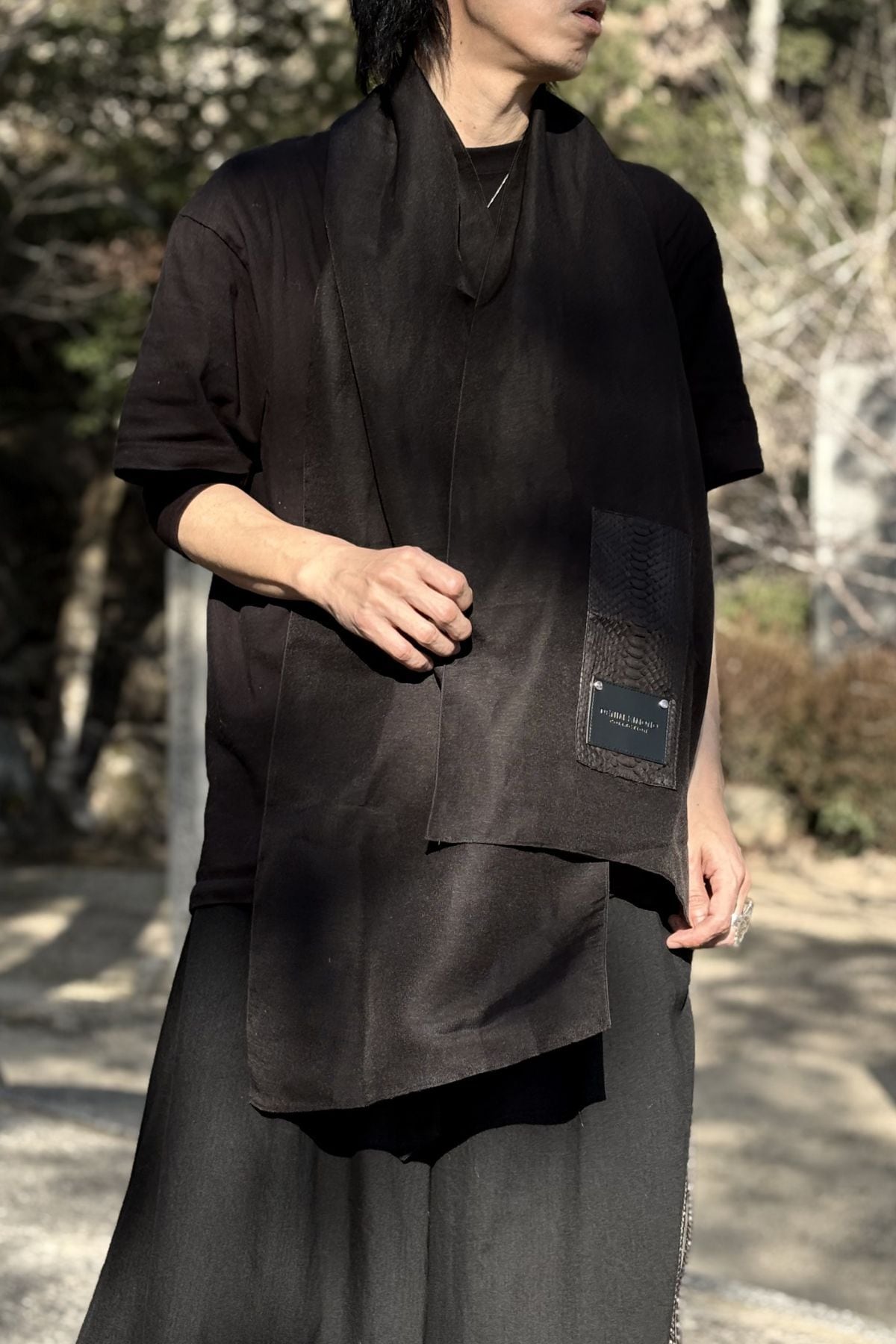 完全受注生産】黒蛇革×シルクストール-縁-/ Python Silk Stole YOSUGA