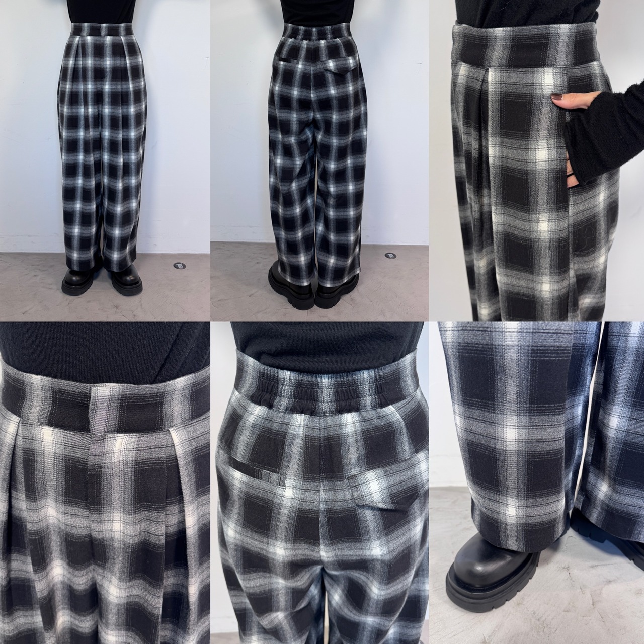 Double pleated ombre check PT/black