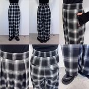 Double pleated ombre check PT/black