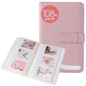 【特価処分】チェキアルバム instaxmini用チェキ帳 108枚収納ｘPUレザー instax mini チェキファイル コンパクトタイプ (ピンク)