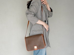 CELINE セリーヌ マカダム柄 ショルダーバッグ　ブラウン　PVC　レザー