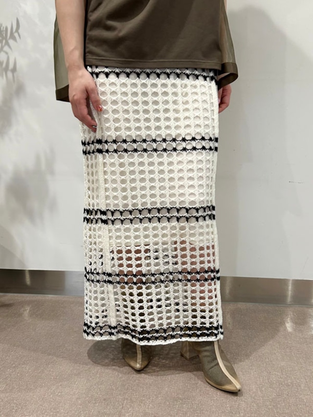 メッシュ編みボーダースカート［Color:オフホワイト］通常価格¥10,450→¥6,600