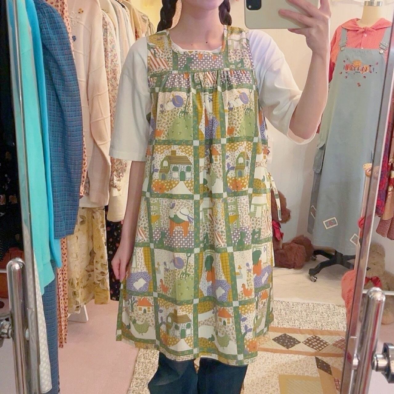 patchwork printed side ribbon one-piece