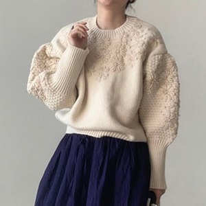 Flowerリブ袖ニット