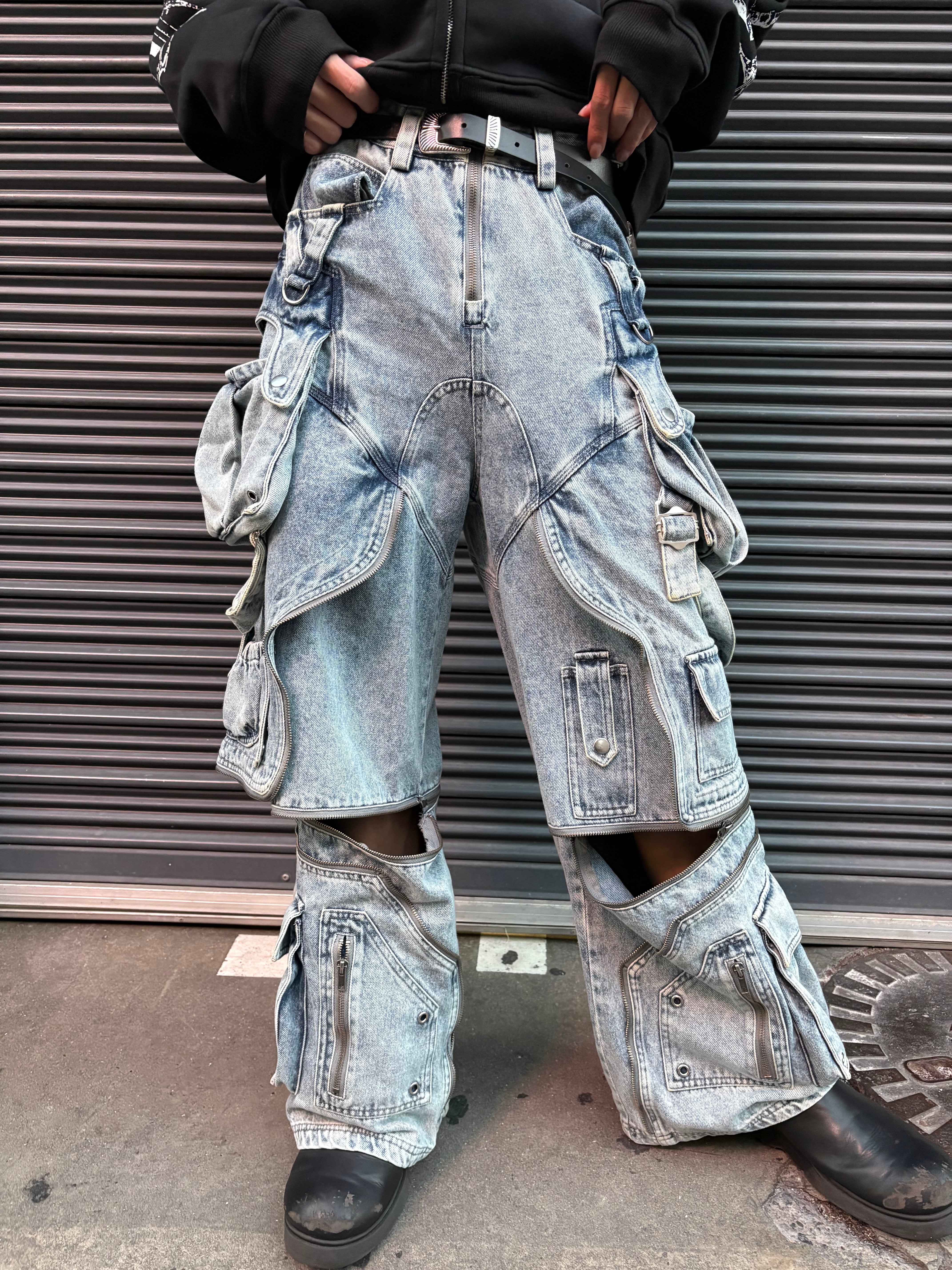 BARCON 2Way ZIPデニムカーゴパンツ グランジ ストリート Y2K サブカル