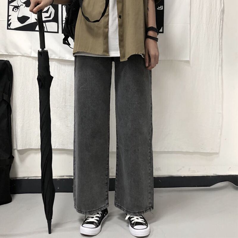 レトロな香港スタイルのルーズジーンズレディース2020冬ハイウエストストレートレッグパンツ秋冬オールマッチシンプルワイドレッグパンツ 萌量不足86382559291