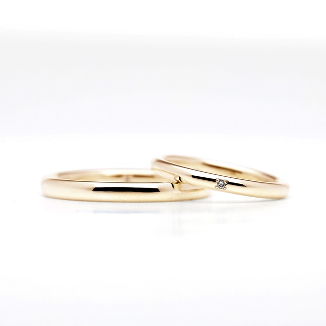 【2本セット】ツインダイヤモンドのペアリング｜K10イエローゴールド｜TDR-001 ＆ TDR-002