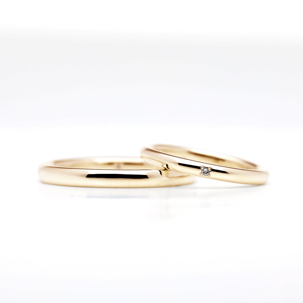 【2本セット】ツインダイヤモンドのペアリング|K10イエローゴールド|TDR-001 & TDR-002