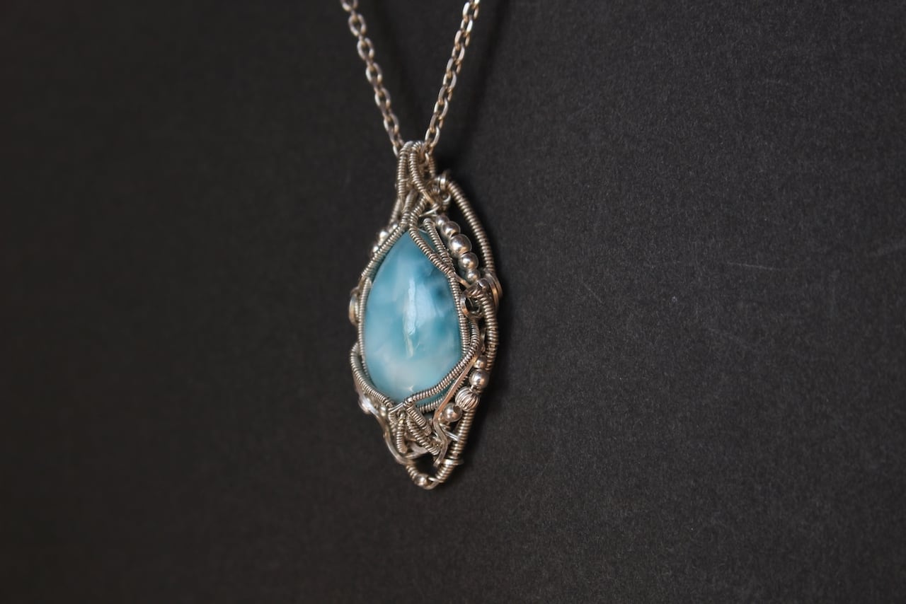 Larimar silver925 wire wrapping pendant