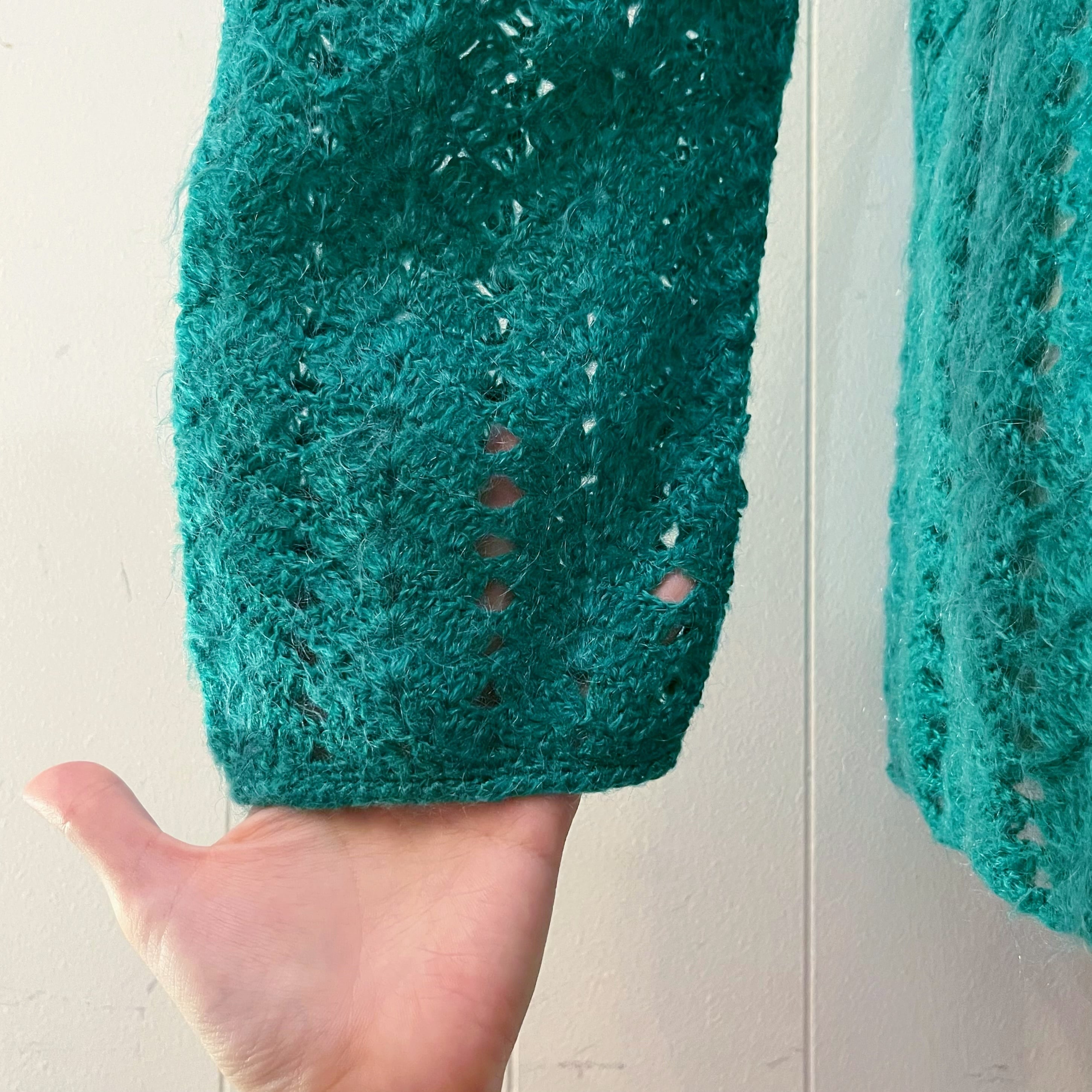 green crochet knit cardigan
