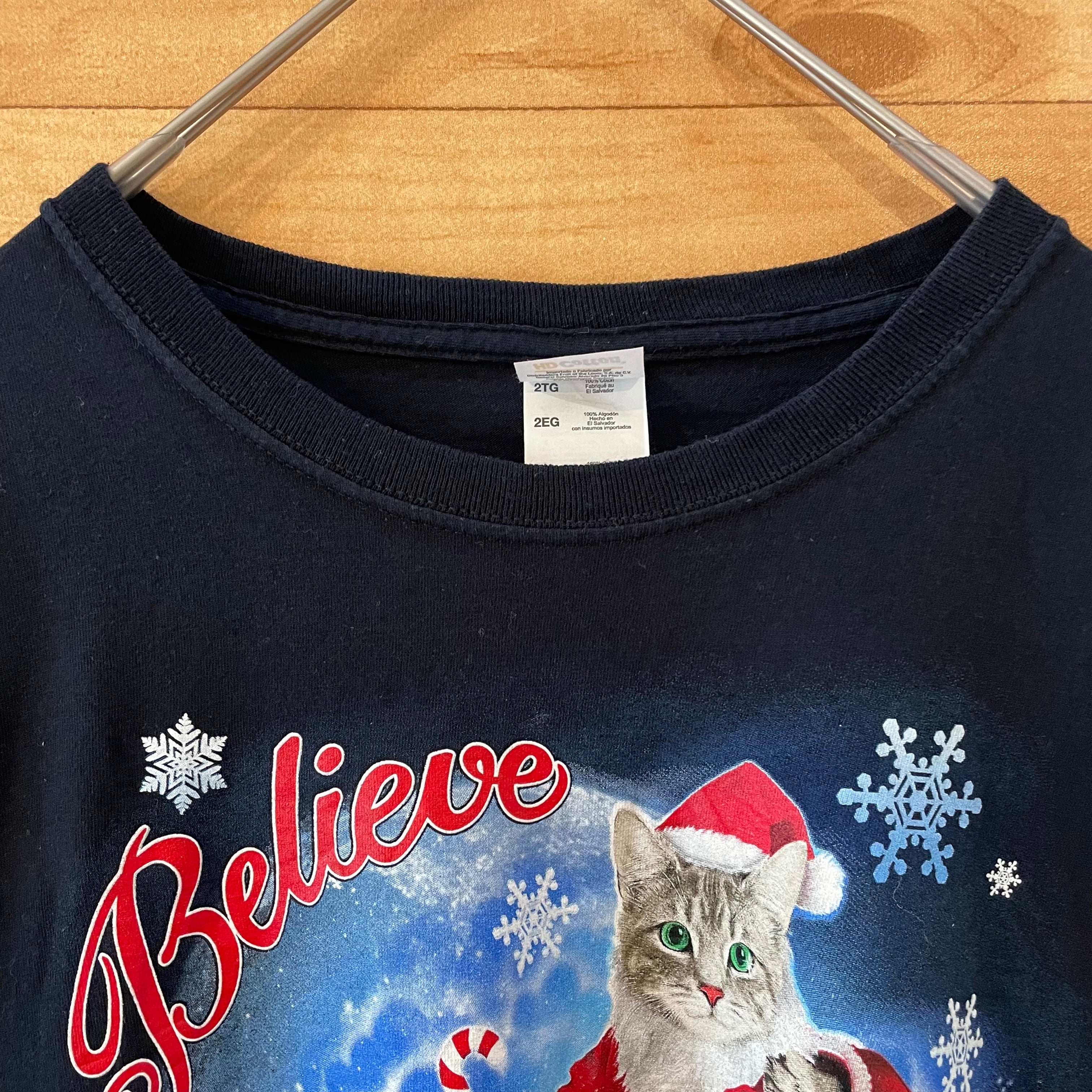 USA製TULTEXラグランスウェットトレーナー動物猫クリスマスサンタクロース