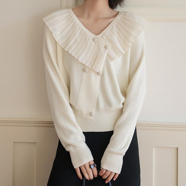 プリーツフリルニットカーディガン　Vネック　S0326