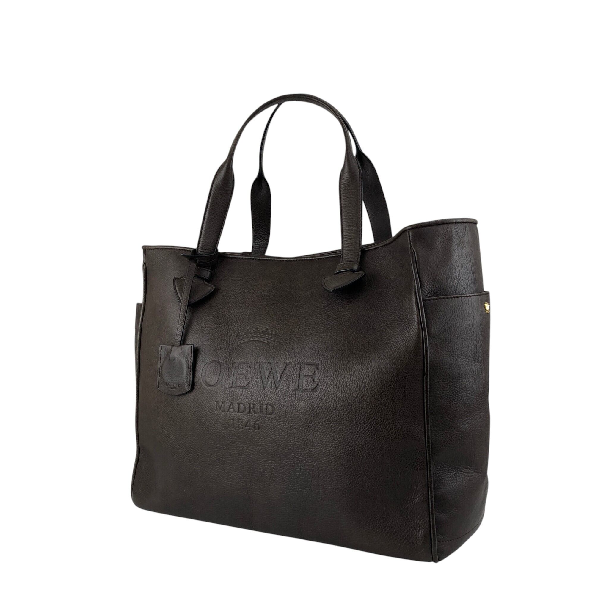 LOEWE ロエベ ハンドバッグ ブラウン ヘリテージ 型押しロゴ レザー