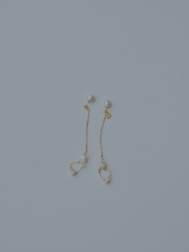 open heart long pearl earring /pierce