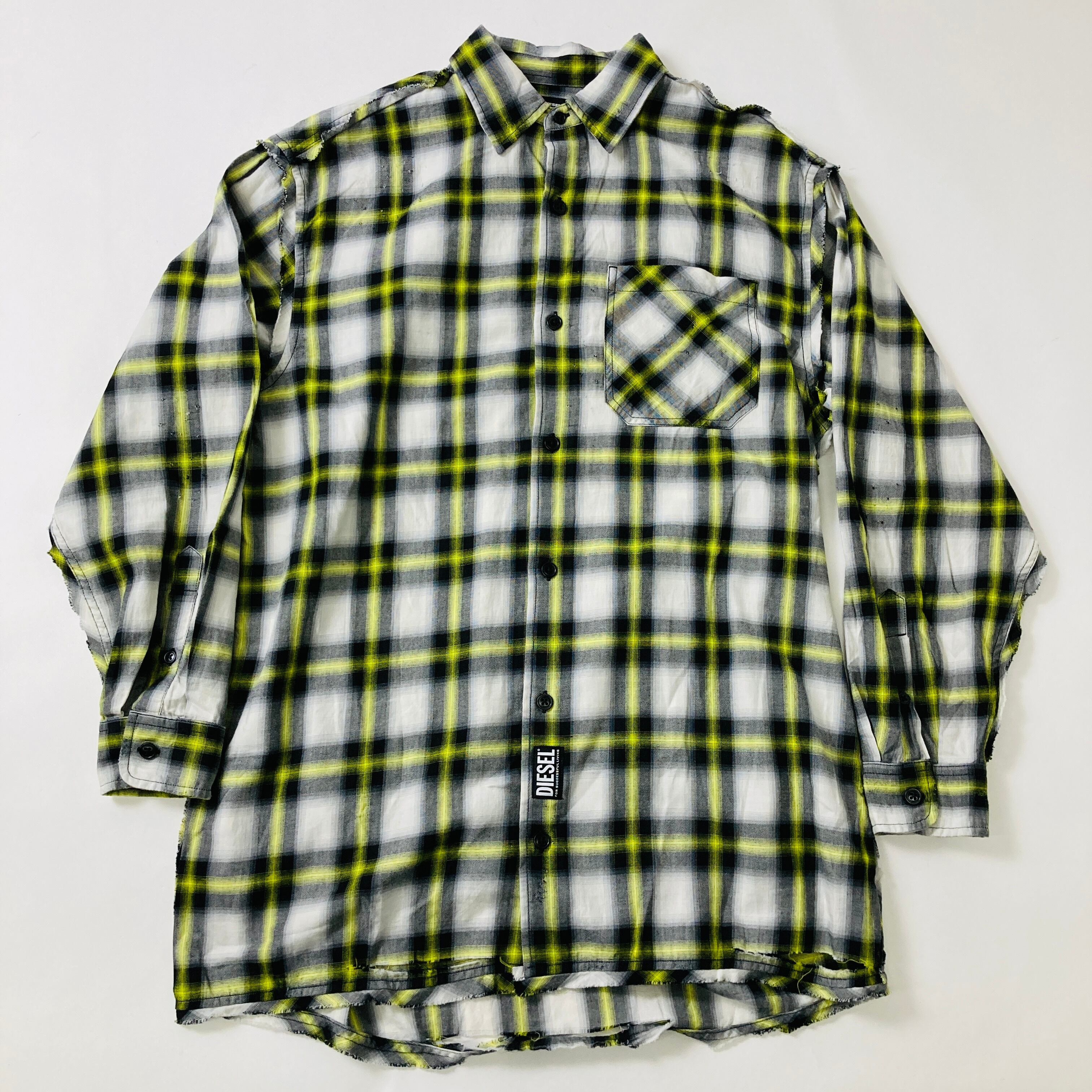 Used】DIESEL ビックシルエット クラッシュ加工 オンブレチェック 