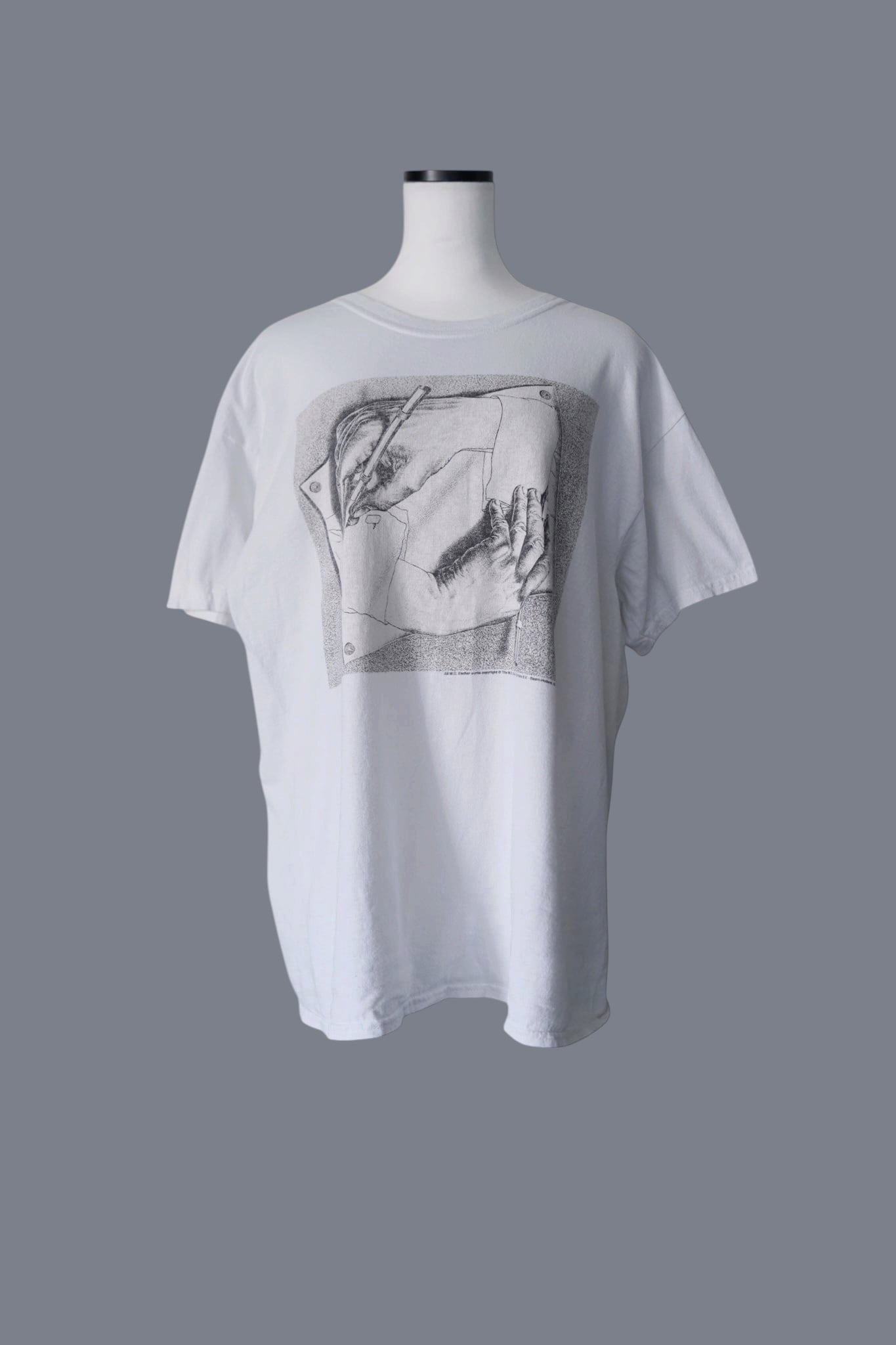 00s M.C. Escher “Drawing Hands” Art Print T-shirt / White