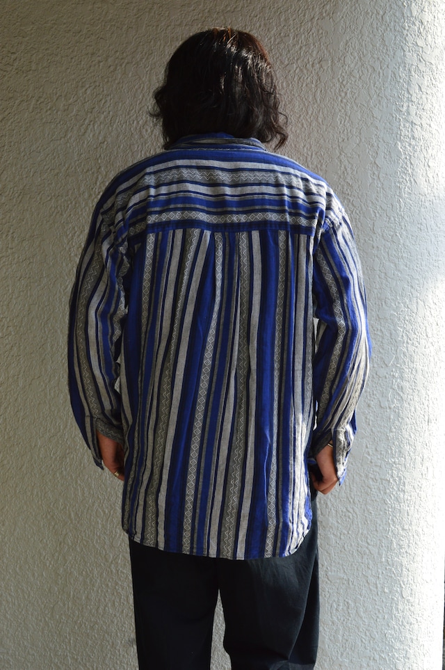 SOSTANZA 1990's From USA Stripe Geometric Cotton Blanket Long Shirt ソスタンツァ 90s ブランケットシャツ
