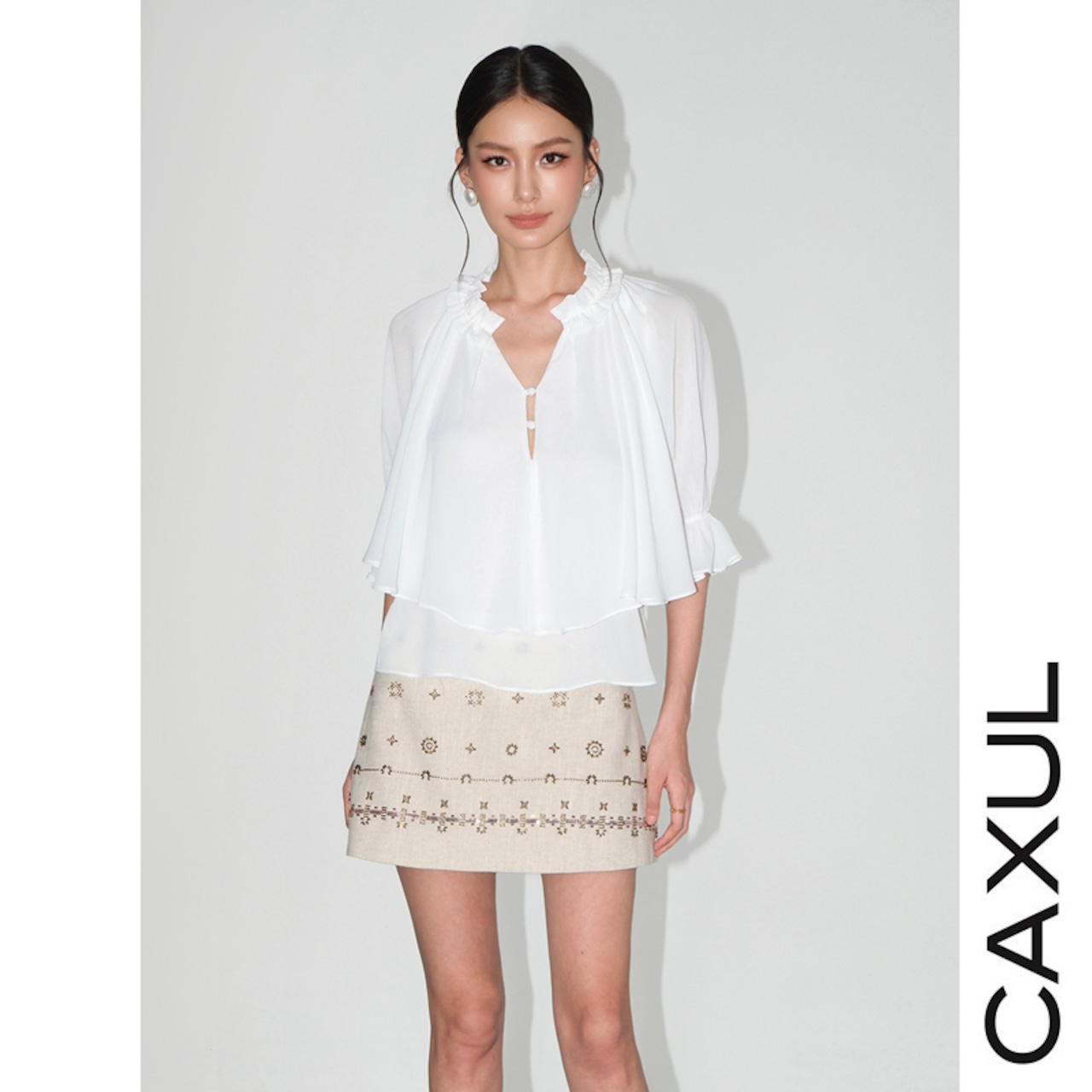 Layered Chiffon Frill Blouse/2color