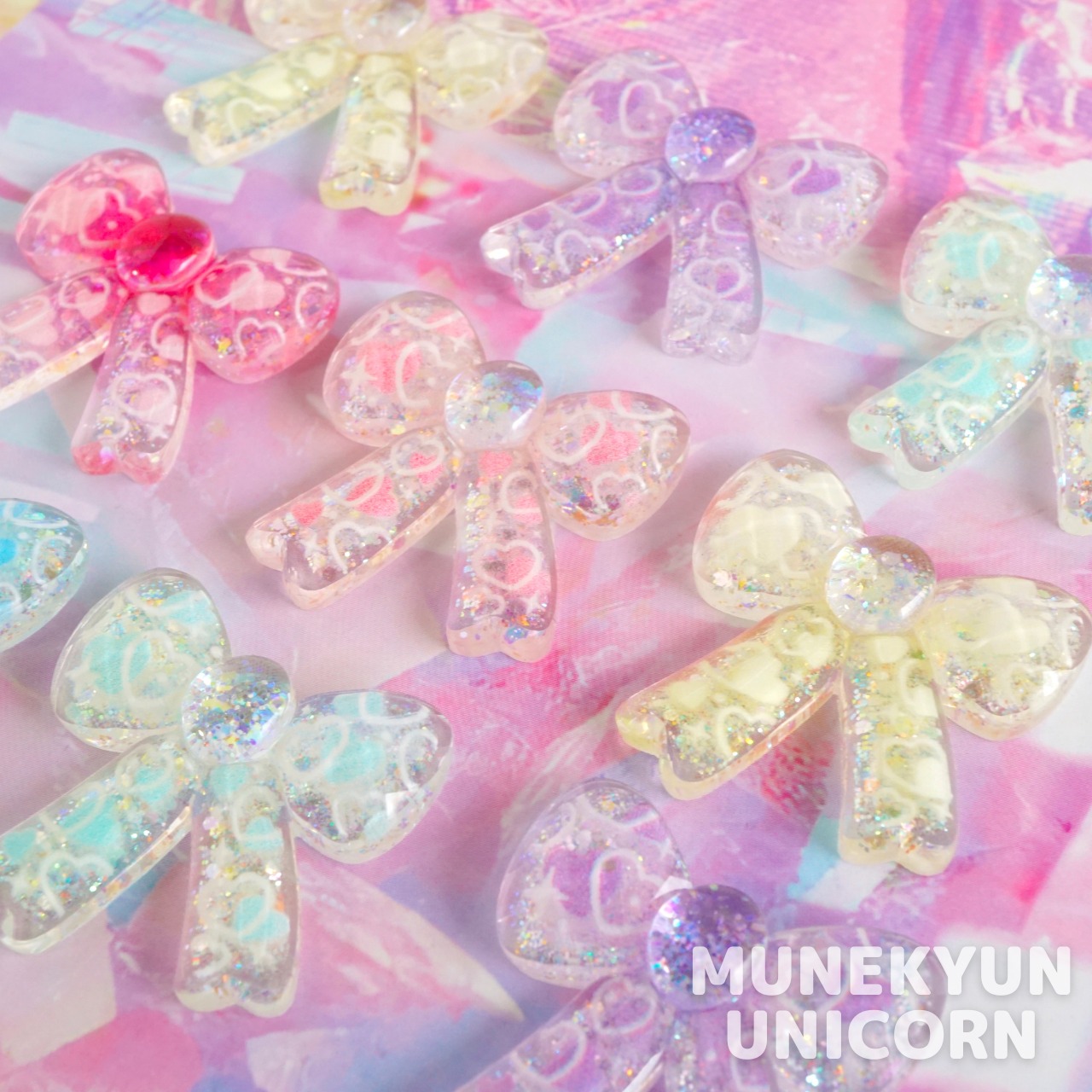 #D671【1個/1pc】キラキラ ラメ プリント入り リボン パーツ/ Sparkly glitter printed ribbon cabochon