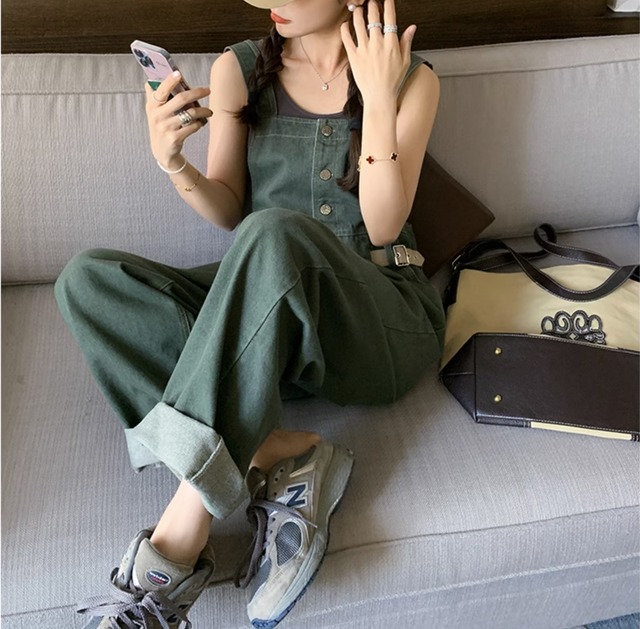 レディース オールインワン サロペット ロング デニム Gパン バギー ワイド 送料無料 個性的 春服 夏服 秋服 冬服 マキシ丈 フルレングス 丈長 袖なし ノースリーブ スクエアネック 裾ワイド BIGシルエット 前開き オーバーサイズ ベルト ヴィンテージ アメカジ サスペンダー インスタ映え SNS 映え 定番 韓国 オルチャン ベーシック シンプル ナチュラル カジュアル モード系 マニッシュ ボーイッシュ ワイルド こなれ感 抜け感 オールシーズン BBQ バーベキュー アクティブ アウトドア