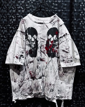 【ÆIEM】vivid notes “DUAL REMAINS” exposed seam layered damage oversized T-shirt