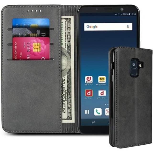 galaxy feel2 ケース 手帳型 galaxy feel2 sc-02l 手帳型ケース galaxy feel2 sc02l ケース 手帳型 サムスン ギャラクシーfeel2 ケース galaxy feel2 カバー galaxy feel2 sc-02l カバー feel2 手帳カバー カードスロット、キックスタンド レザー ブラック 2421