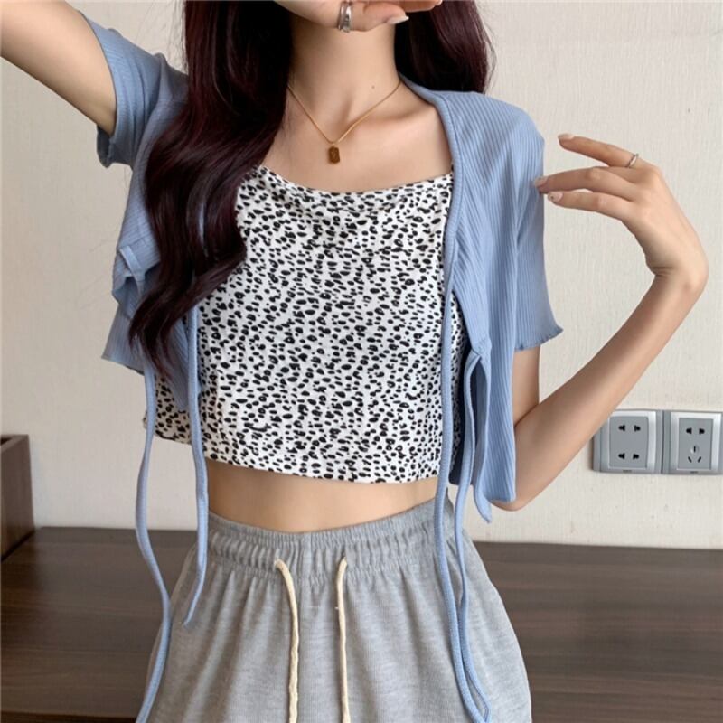 スタイルサマーレオパードプリント柄カーディガンジャケット 夏物 ハンチェンe46149241966