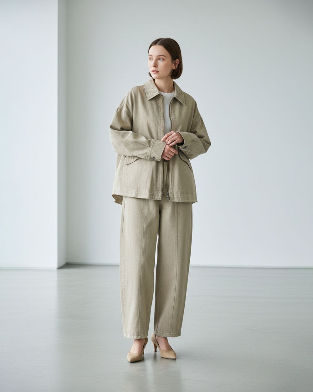 美品、Usato うさとの服 ベージュジャケット 襟2ウェイ仕様 2026S/S デニムミディジャケット no.5622394 | BOOGIE-WOOGIE