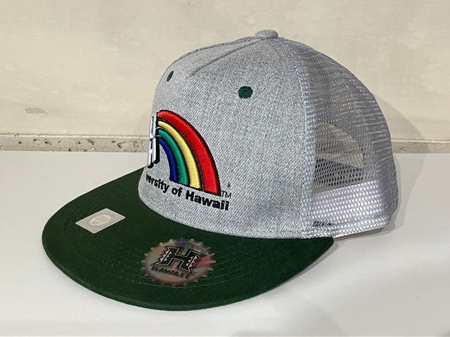 UNIVERSITY OF HAWAII "RAINBOW" TRUCKER CAP (GREY/GREEN)