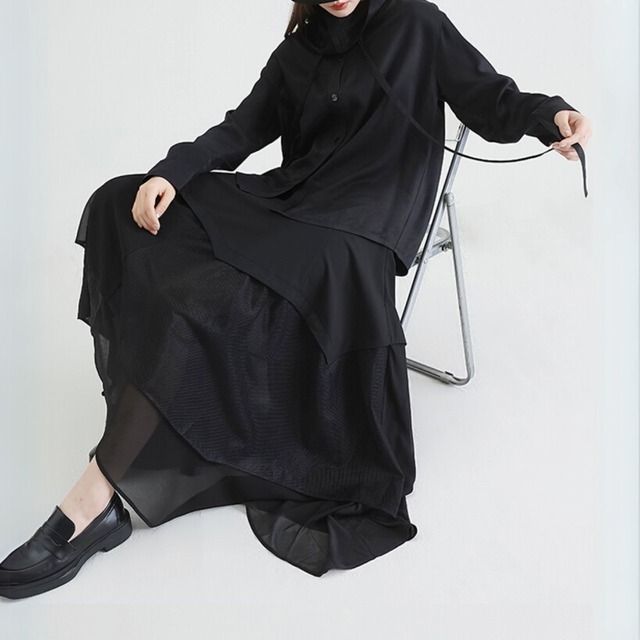 Shirring layered skirt C1081