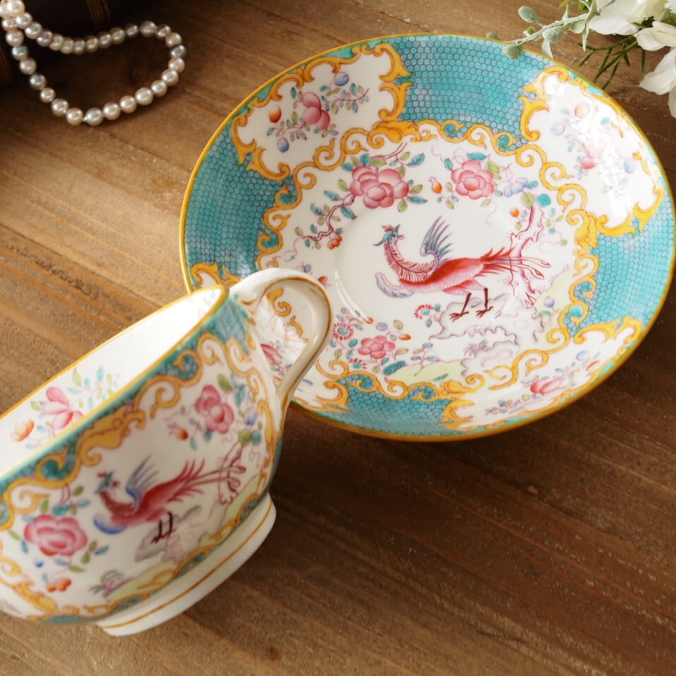 希少】英国ミントン コカトリスターコイズ ラージカップ＆ソーサーB F9  