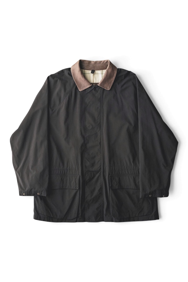 90's "Loro Piana" Leather Collar Nylon One Panel Sleeve Half Coat