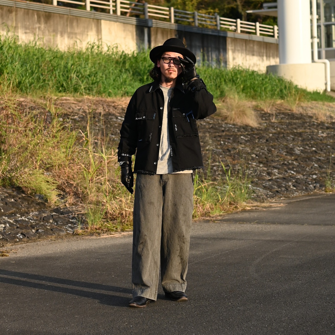 KUON / GANKO別注 Sashiko Kimono Sleeve Cutoff Denim shirt jacket コーディネート