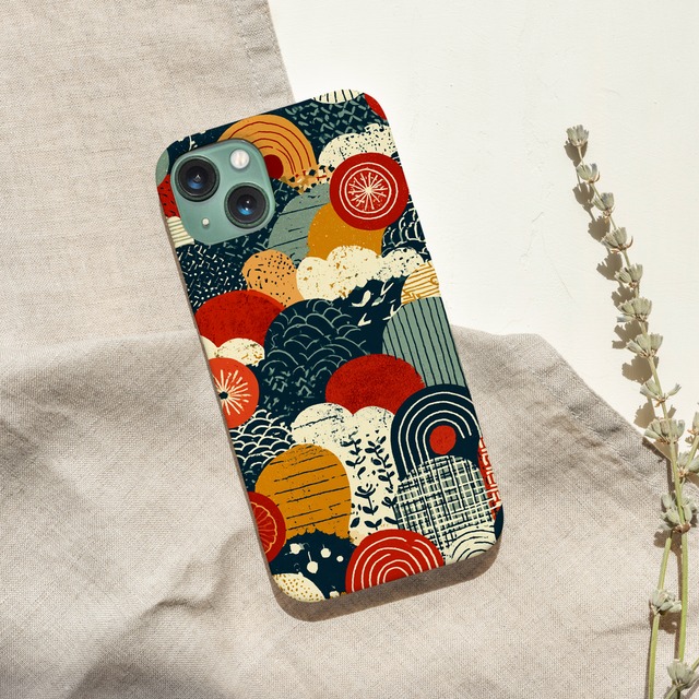 受注生産 iPhoneケース 雲と太陽の民芸パターン｜フォークアート FMSY001C