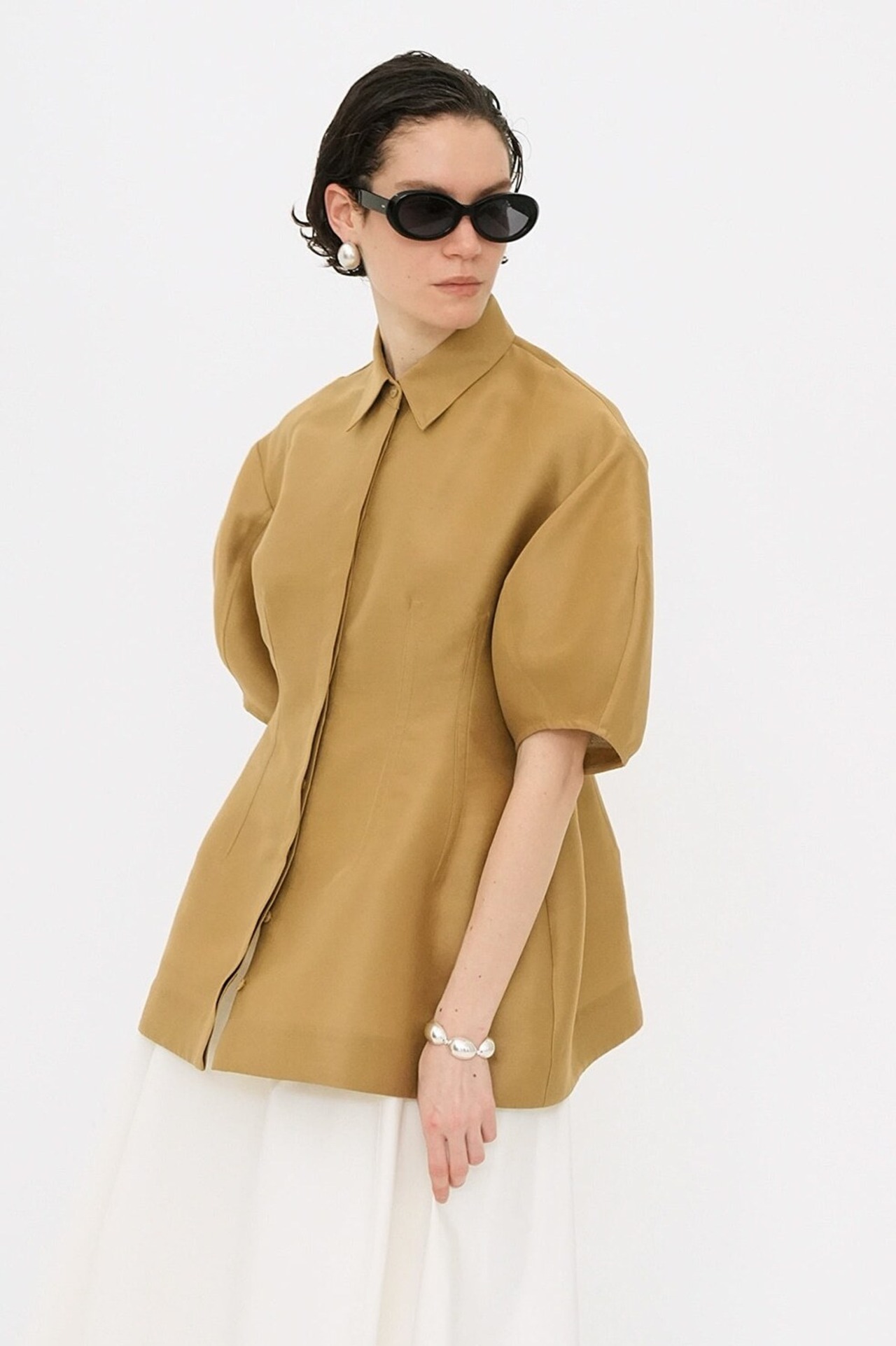 CLANE WAIST SHAPE PUFF SLEEVE TOPS